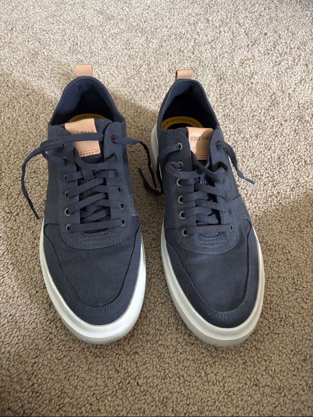 Cole Haan Navy Canvas Low-Top Sneakers with Tan Leather Accents